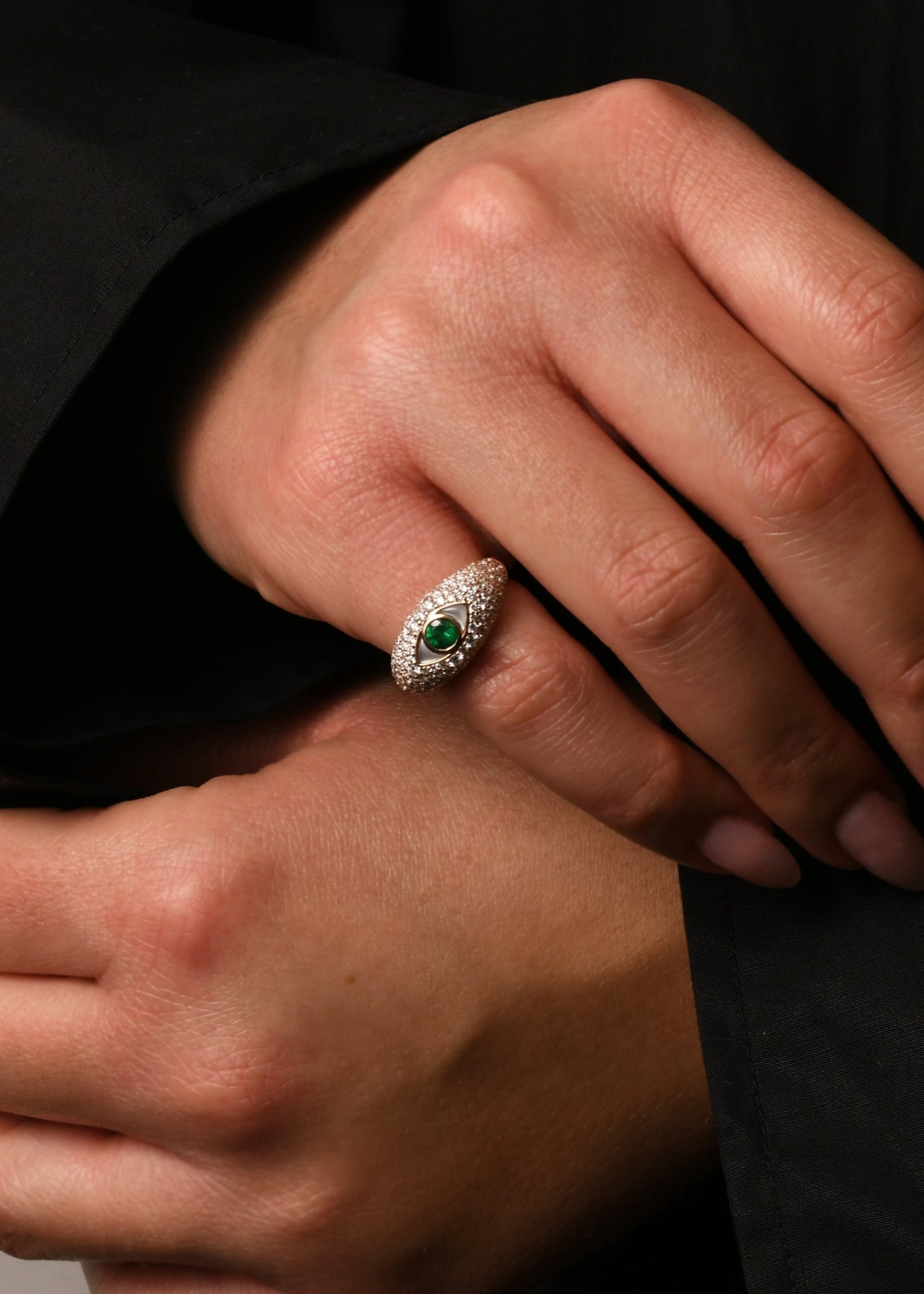 Emerald Eye Pavé Ring