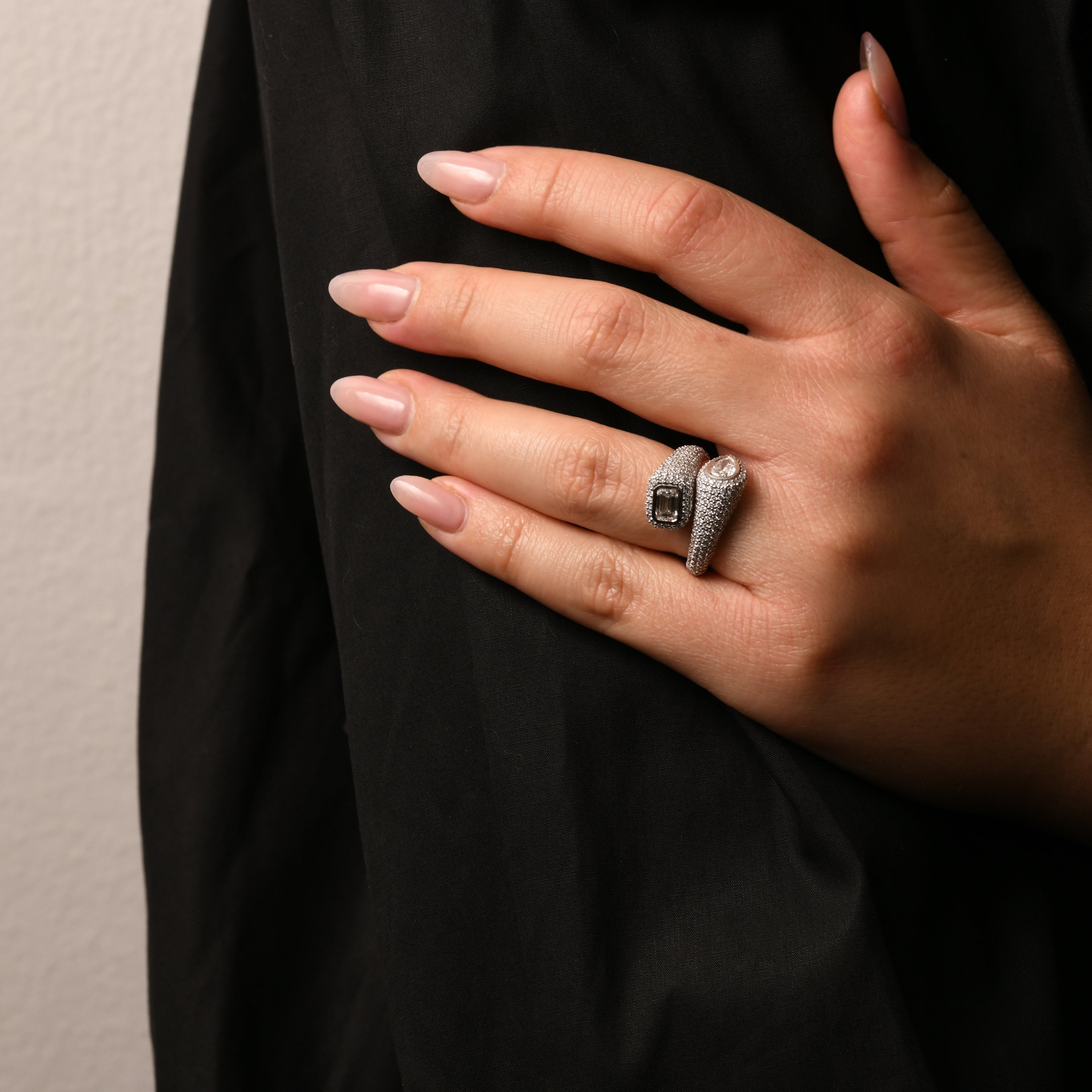 Elegant Duo Pear & Emerald Diamond Ring