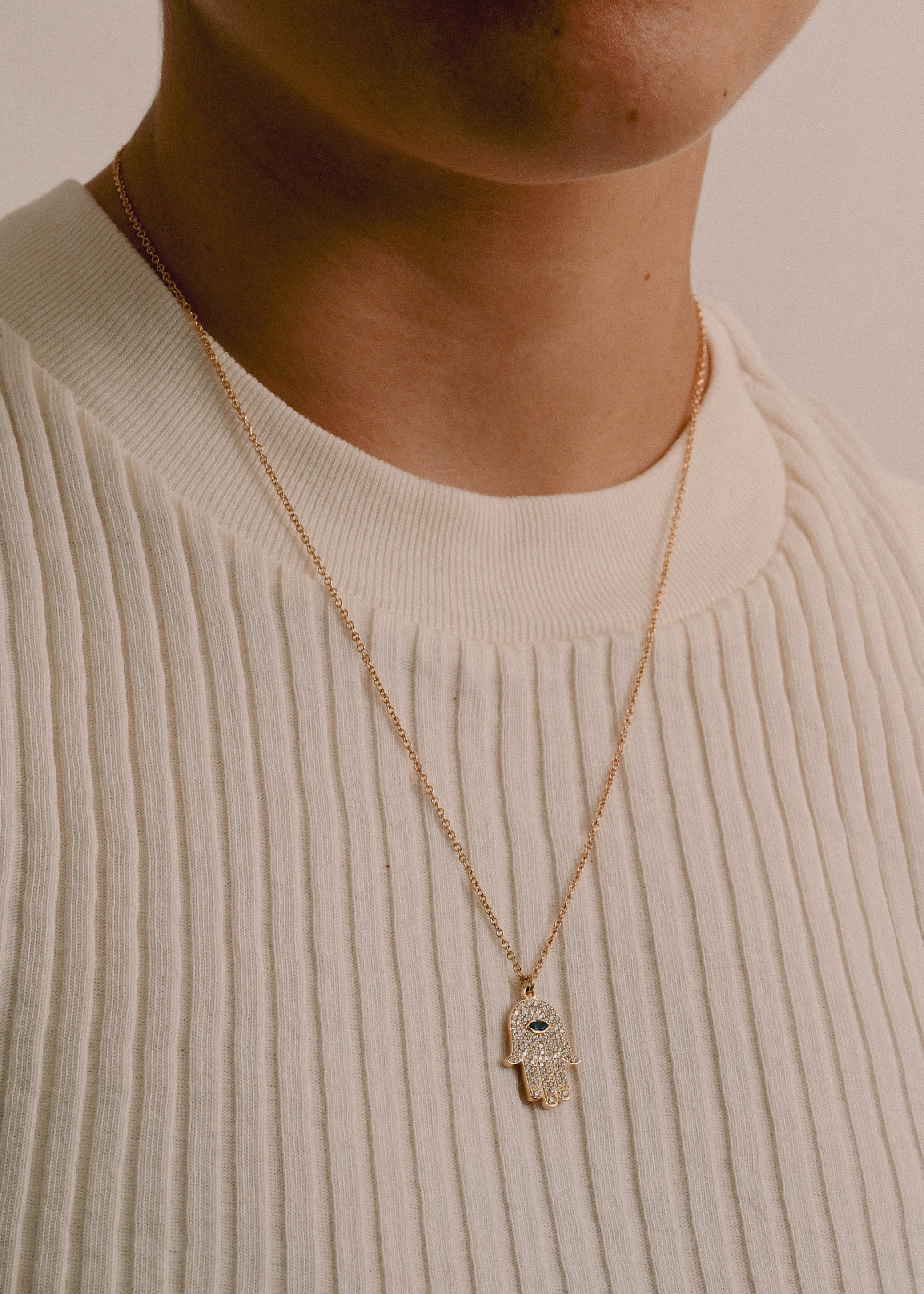 Hamsa Sapphire Diamond Necklace