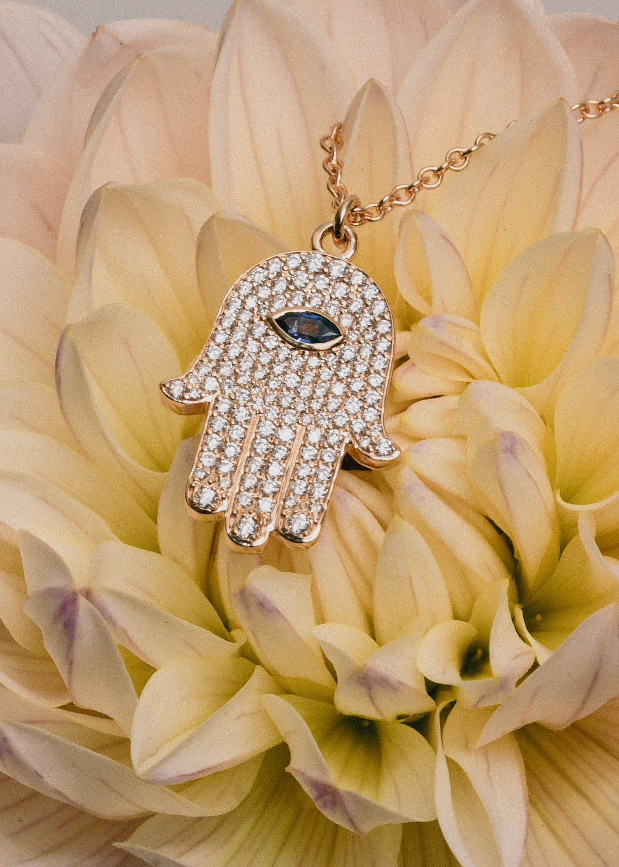 Hamsa Sapphire Diamond Necklace