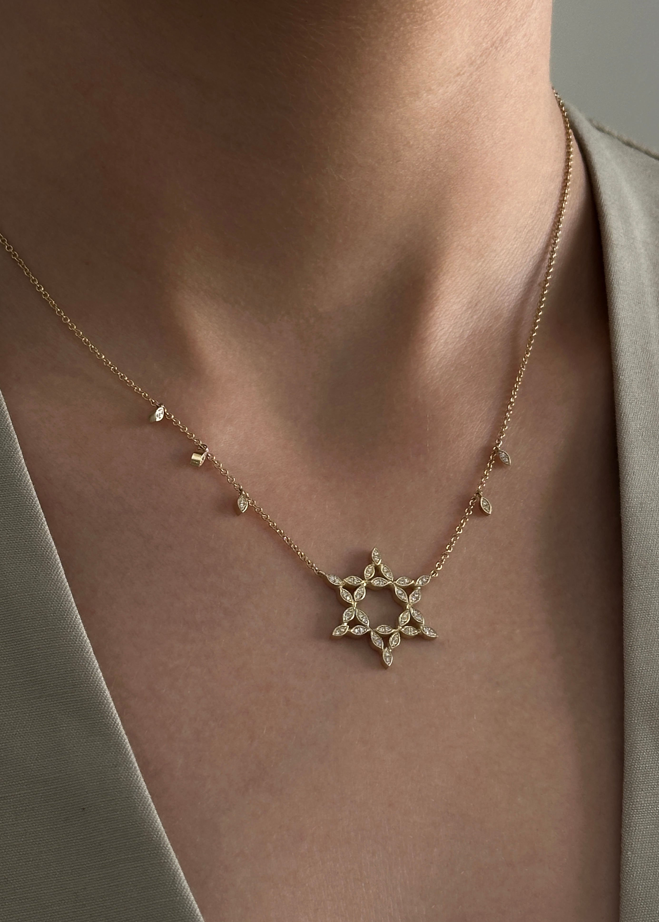 Star Of David Diamonds Olive Leaf Necklace