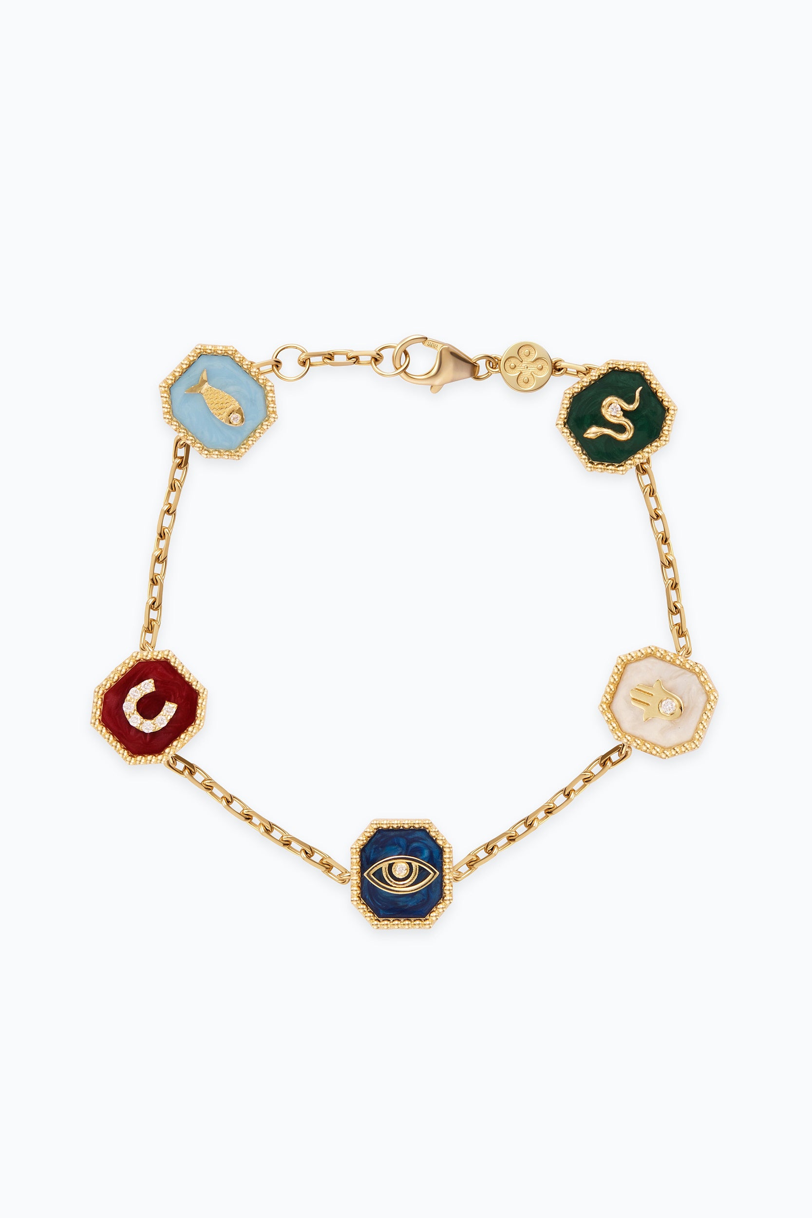 Five Lucky Medallions in yellow gold