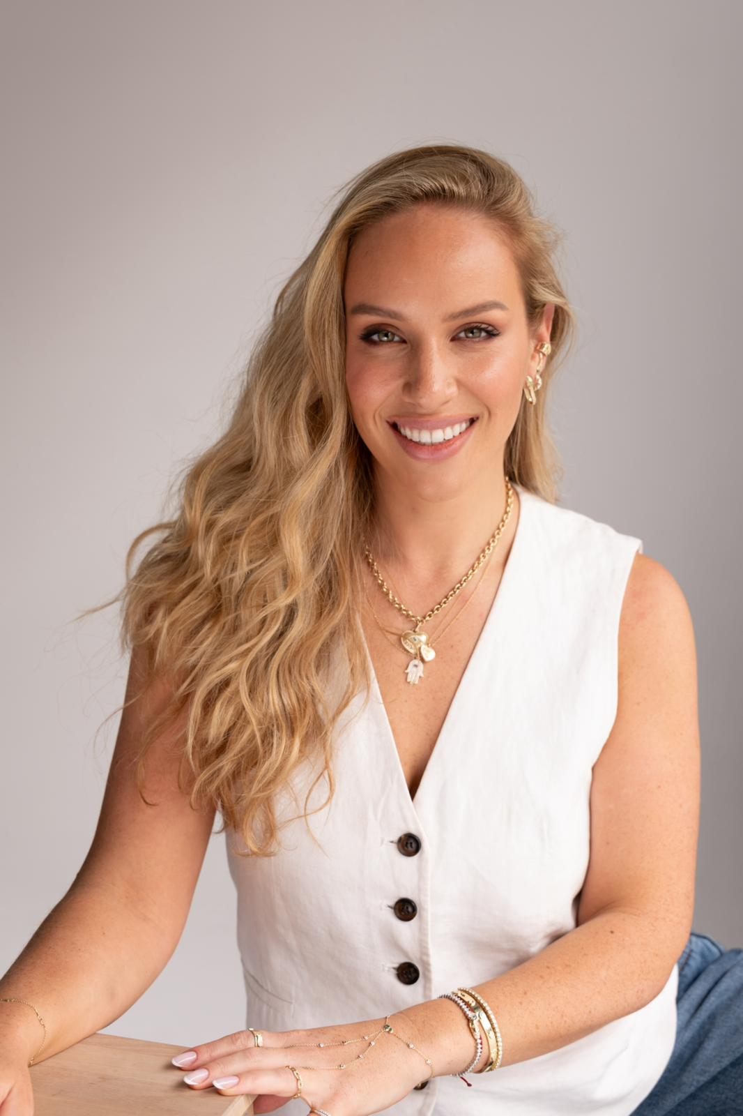 Designer Henia Danielle wearing her jewelry